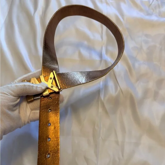 Michael Kors Beige Belt with Gold MK Buckle - Picture 2 of 8